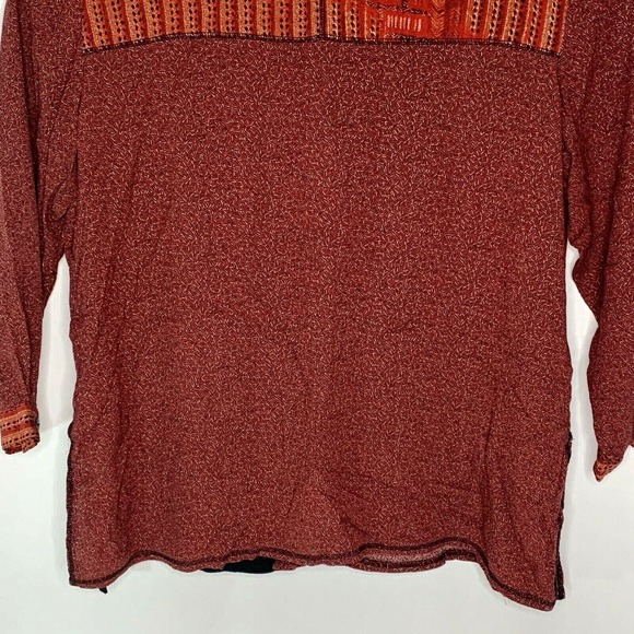 Nada Valley Womens Button Front Top Plus Size 2X Burgundy Black Patchwork - Picture 11 of 11